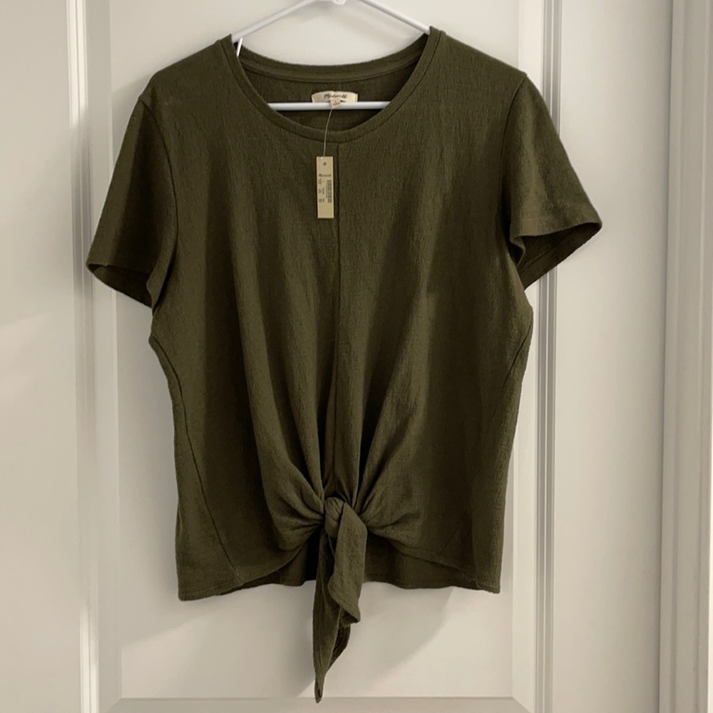 Madewell brand new top. Size large. Ties in front at bottom. Olive green.